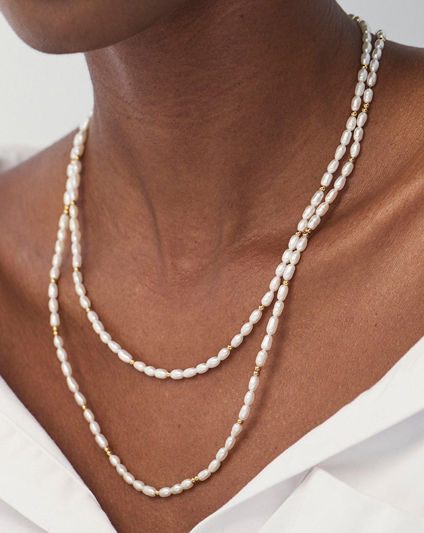 Medium Seed Pearl Beaded Necklace | 18ct Gold Plated/Pearl