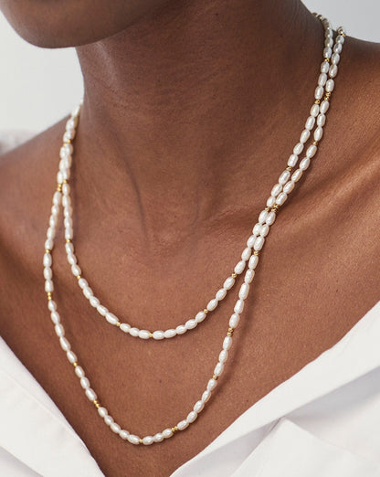 Medium Seed Pearl Beaded Necklace | 18ct Gold Plated/Pearl