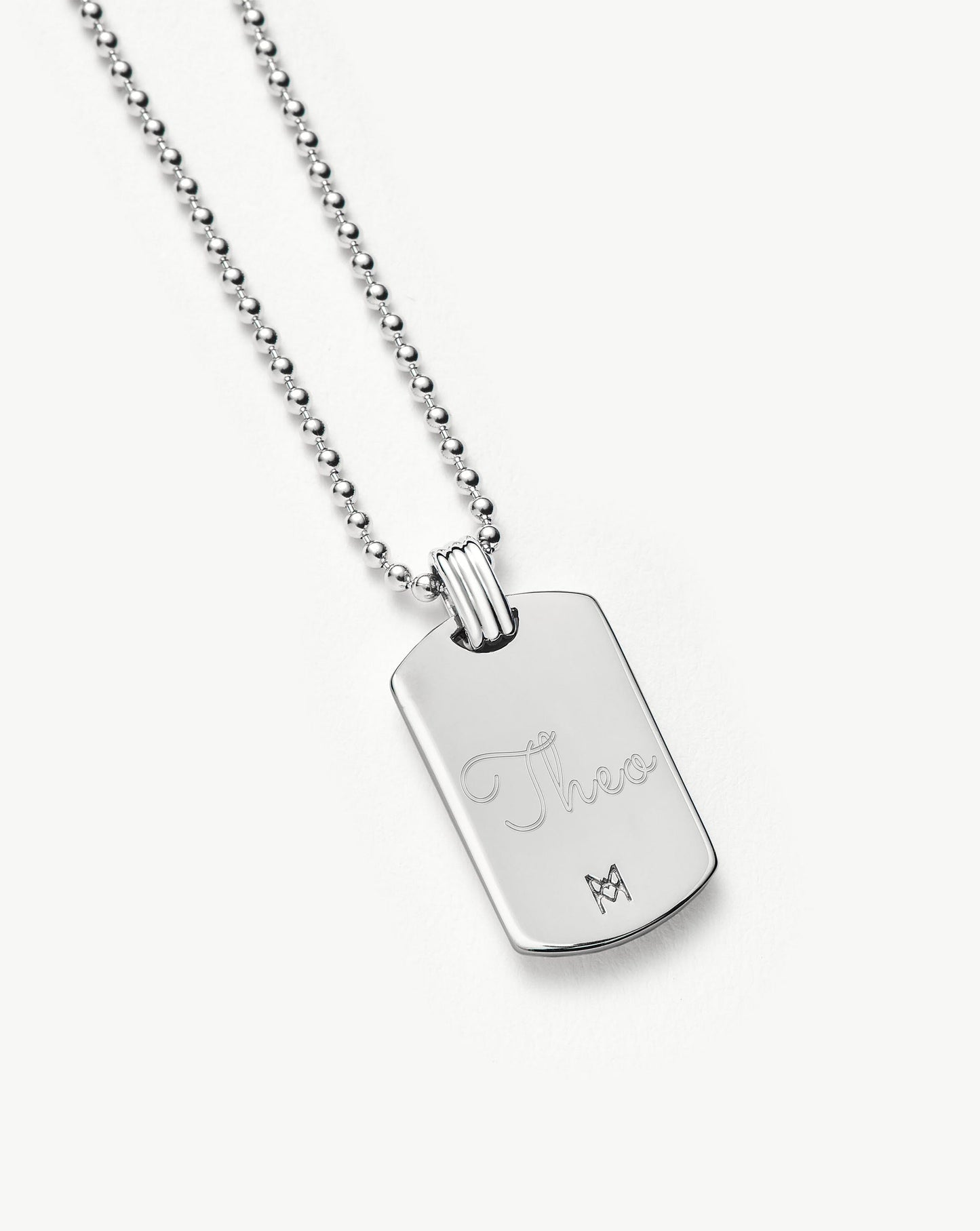Mens Engravable Tag Pendant Necklace | Sterling Silver