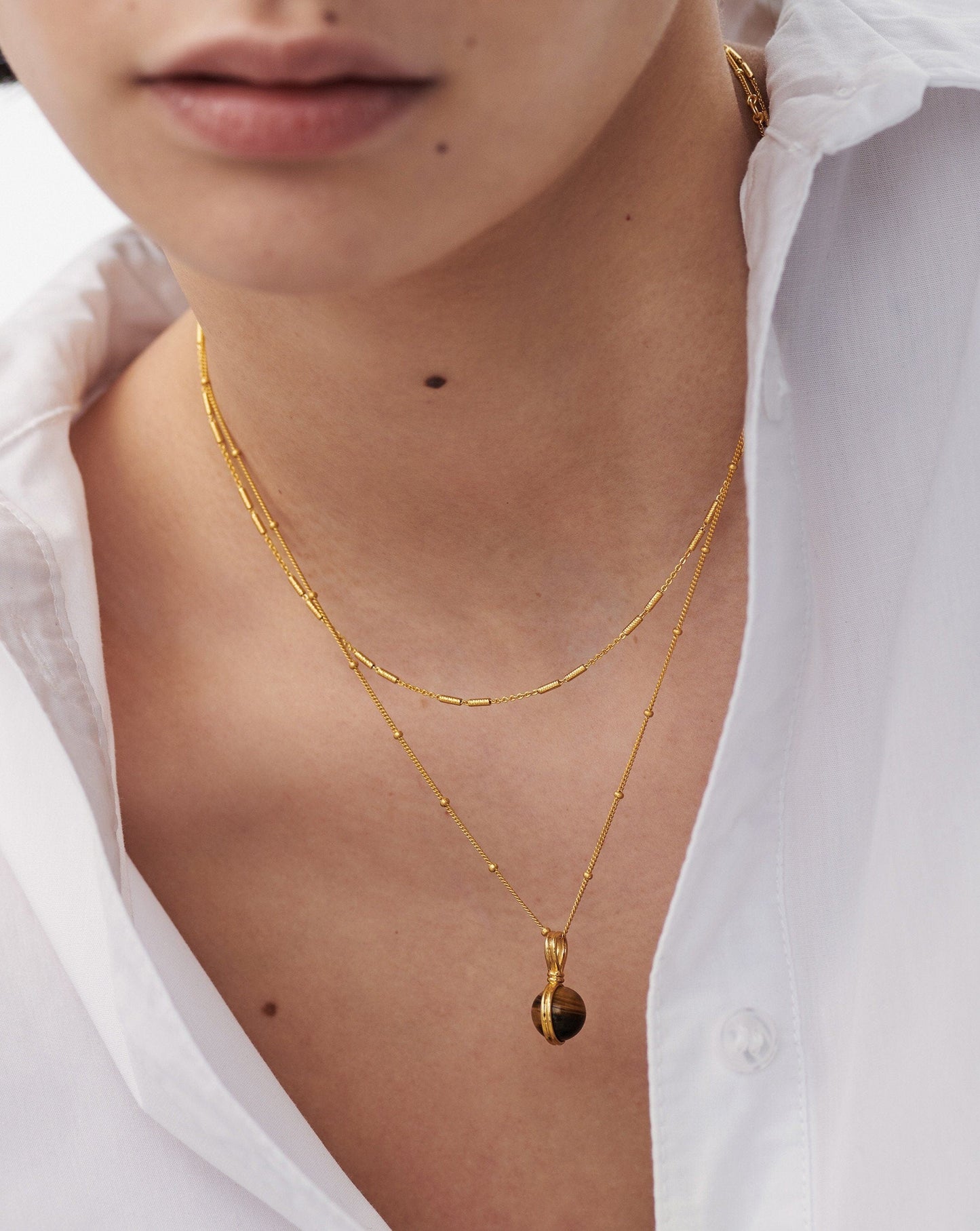 Mini Sphere Pendant Necklace | 18ct Gold Vermeil/Tigers Eye