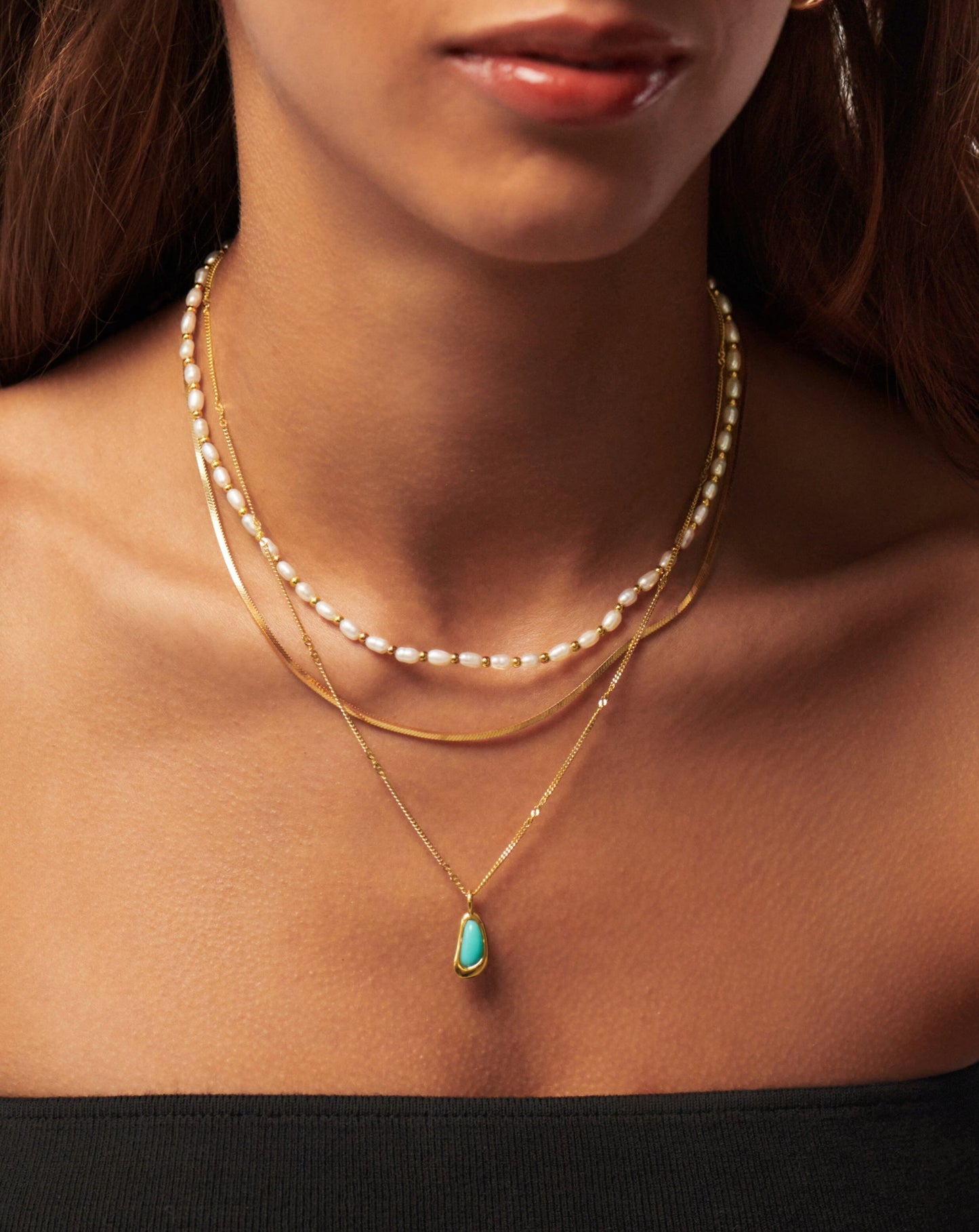 Molten Gemstone Bean Pendant Necklace | 18ct Gold Vermeil/Turquoise
