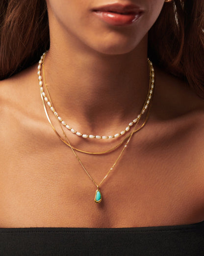 Molten Gemstone Bean Pendant Necklace | 18ct Gold Vermeil/Turquoise