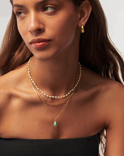 Molten Gemstone Bean Pendant Necklace | 18ct Gold Vermeil/Turquoise