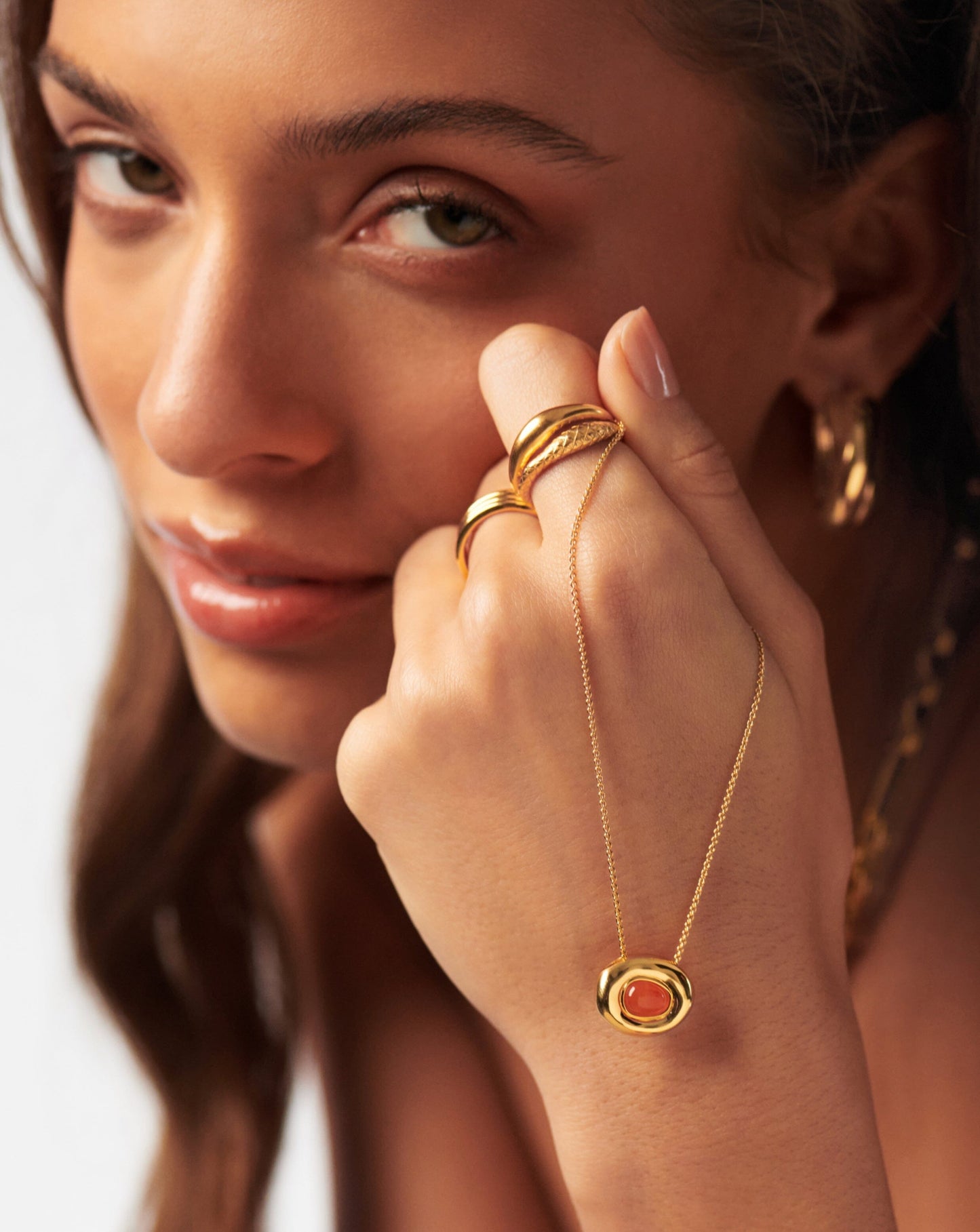 Molten Gemstone Doughnut Pendant Necklace | 18ct Gold Vermeil/Orange Chalcedony