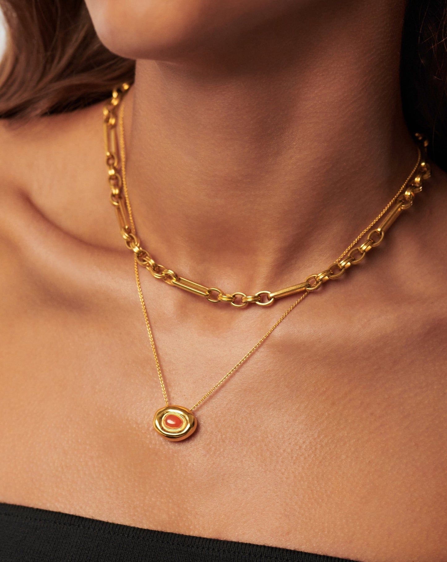 Molten Gemstone Doughnut Pendant Necklace | 18ct Gold Vermeil/Orange Chalcedony