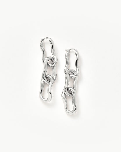 Molten Ovate Triple Drop Earrings | Rhodium Plating on Brass