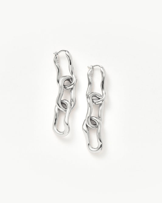 Molten Ovate Triple Drop Earrings | Rhodium Plating on Brass