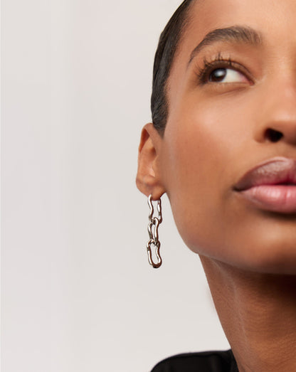 Molten Ovate Triple Drop Earrings | Rhodium Plating on Brass