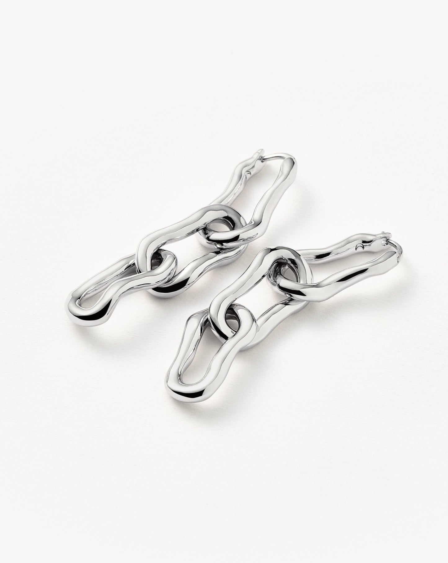 Molten Ovate Triple Drop Earrings | Rhodium Plating on Brass