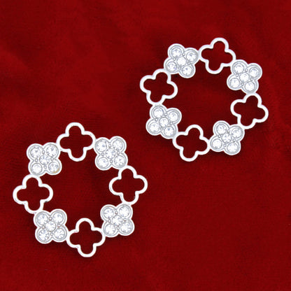 Stud Silver Clover Wreath Stone Earrings for Women