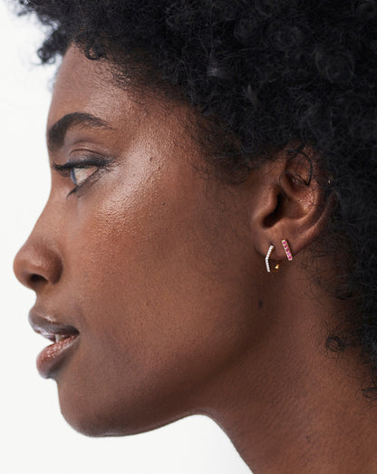Pave Bar Stud Earrings | 18ct Gold Vermeil/Pink Pave
