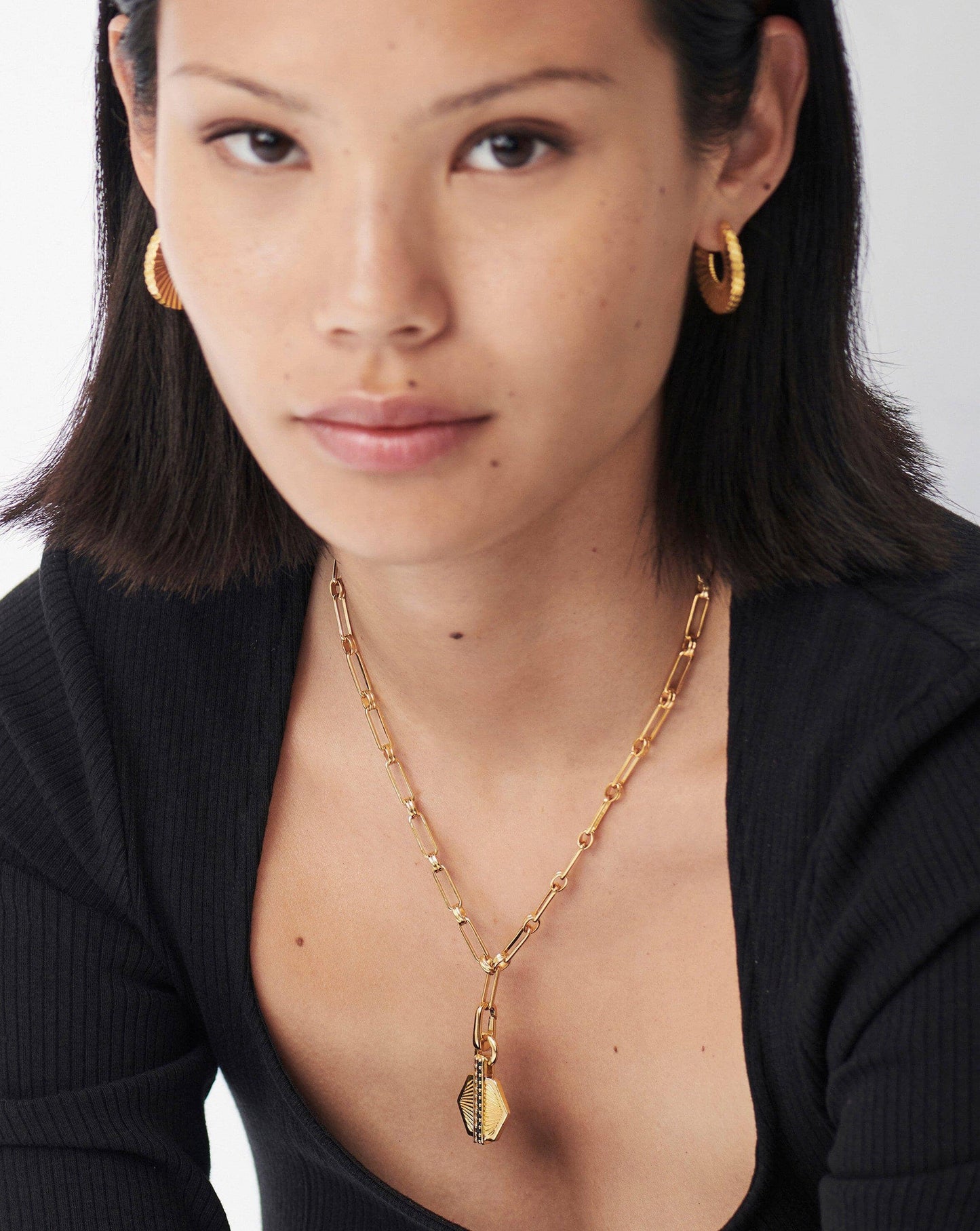 Pave Hex Clip-On Pendant | 18ct Gold Plated/Black Onyx
