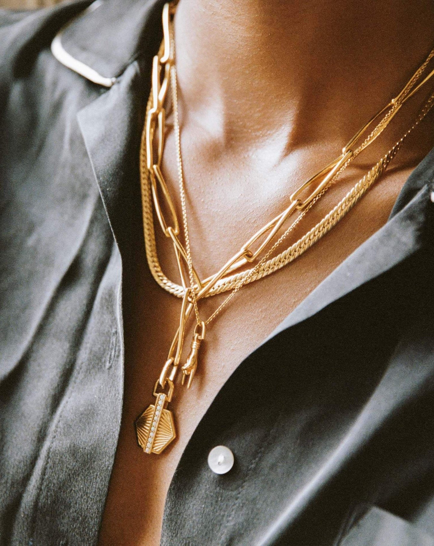 Pave Hex Clip-On Pendant