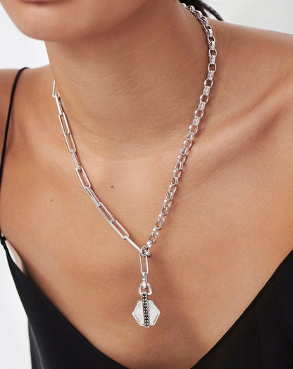 Pave Hex Clip-On Pendant | Silver Plated/Black Onyx