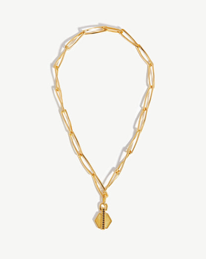 Pave Hex Twisted Link Chain Necklace | 18ct Gold Plated/Black Spinel