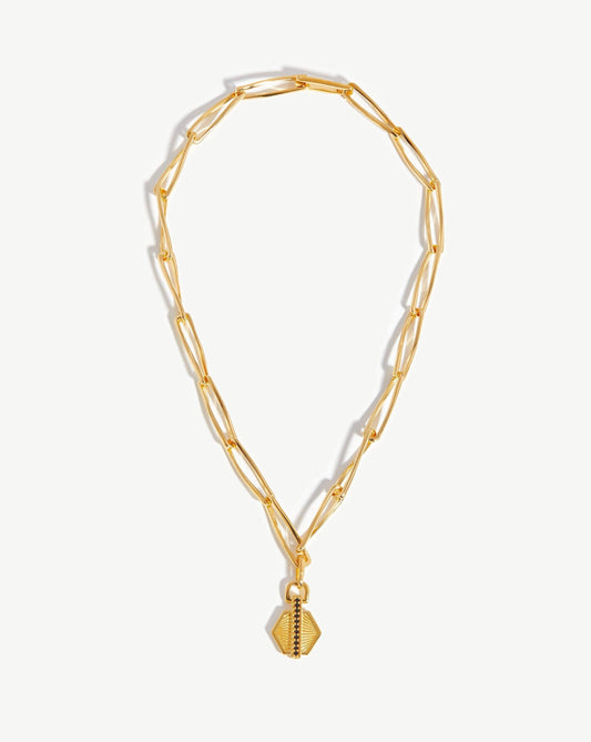 Pave Hex Twisted Link Chain Necklace | 18ct Gold Plated/Black Spinel