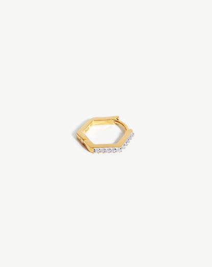 Pave Single Hex Huggie | 18ct Gold Vermeil/Cubic Zirconia