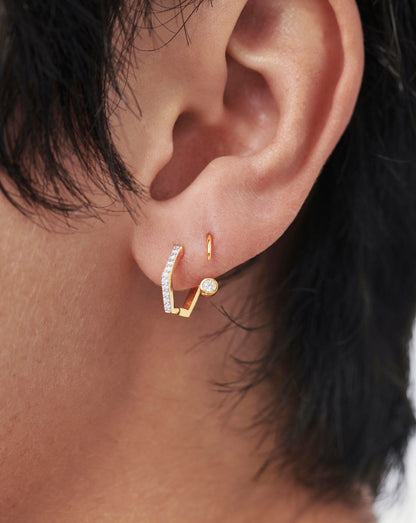 Pave Single Hex Huggie | 18ct Gold Vermeil/Cubic Zirconia
