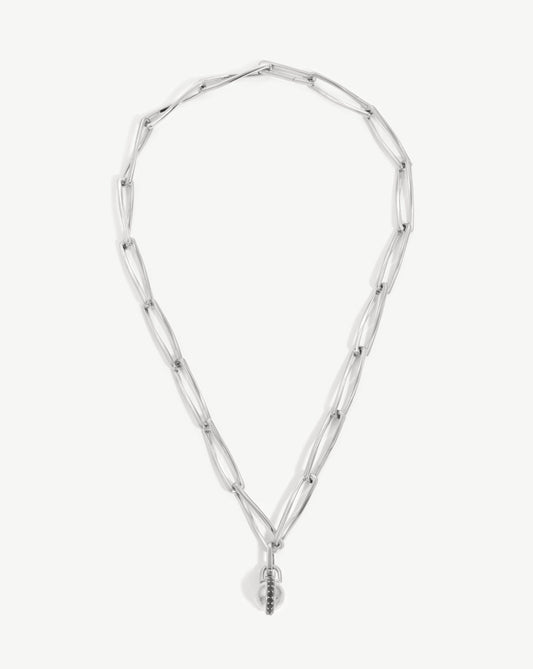 Pave Sphere Twisted Link Chain Necklace | Silver Plated/Black Spinel