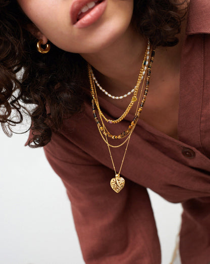 Peace & Love Heart Pendant Chain Necklace | 18ct Gold Vermeil