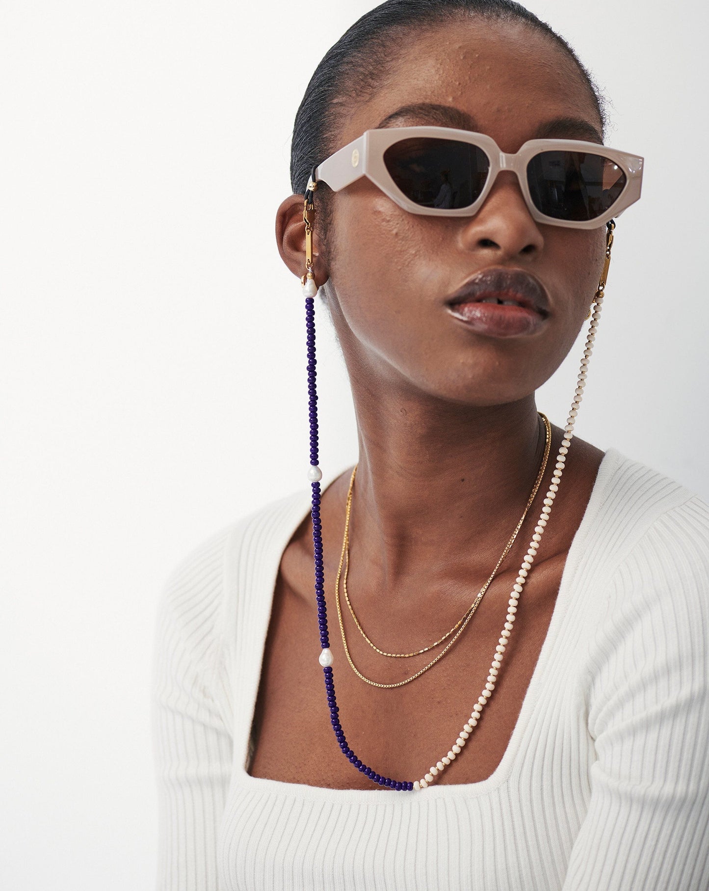 Pearl & Beaded Eyewear Chain | 18ct Gold Plated/Multi Beaded