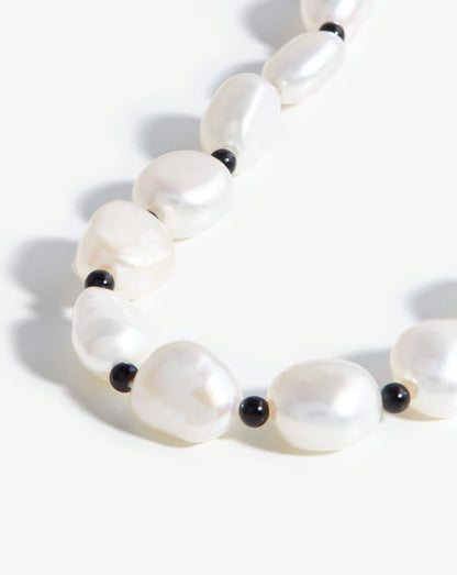 Pearl Beaded Gemstone Bracelet | 18ct Gold Plated/Pearl & Black Onyx