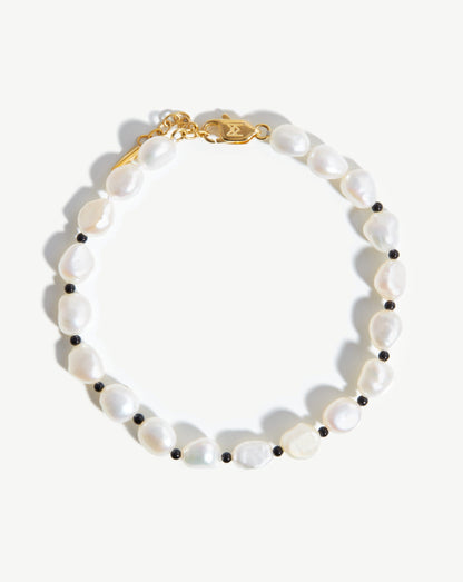 Pearl Beaded Gemstone Bracelet | 18ct Gold Plated/Pearl & Black Onyx