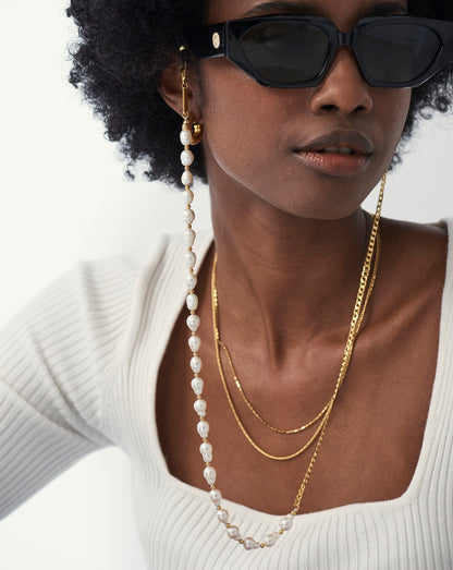 Pearl & Curb Eyewear Chain | 18ct Gold Plated/Pearl