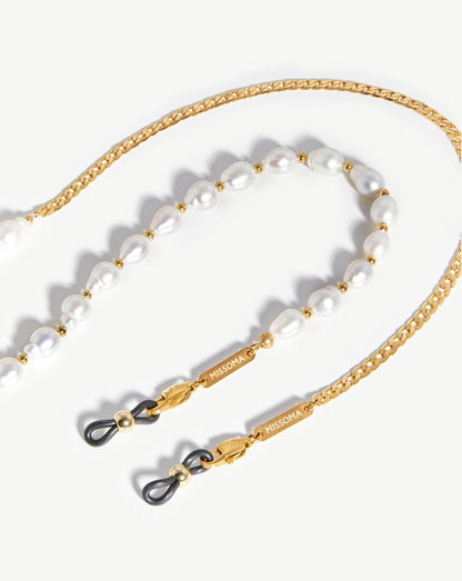 Pearl & Curb Eyewear Chain | 18ct Gold Plated/Pearl
