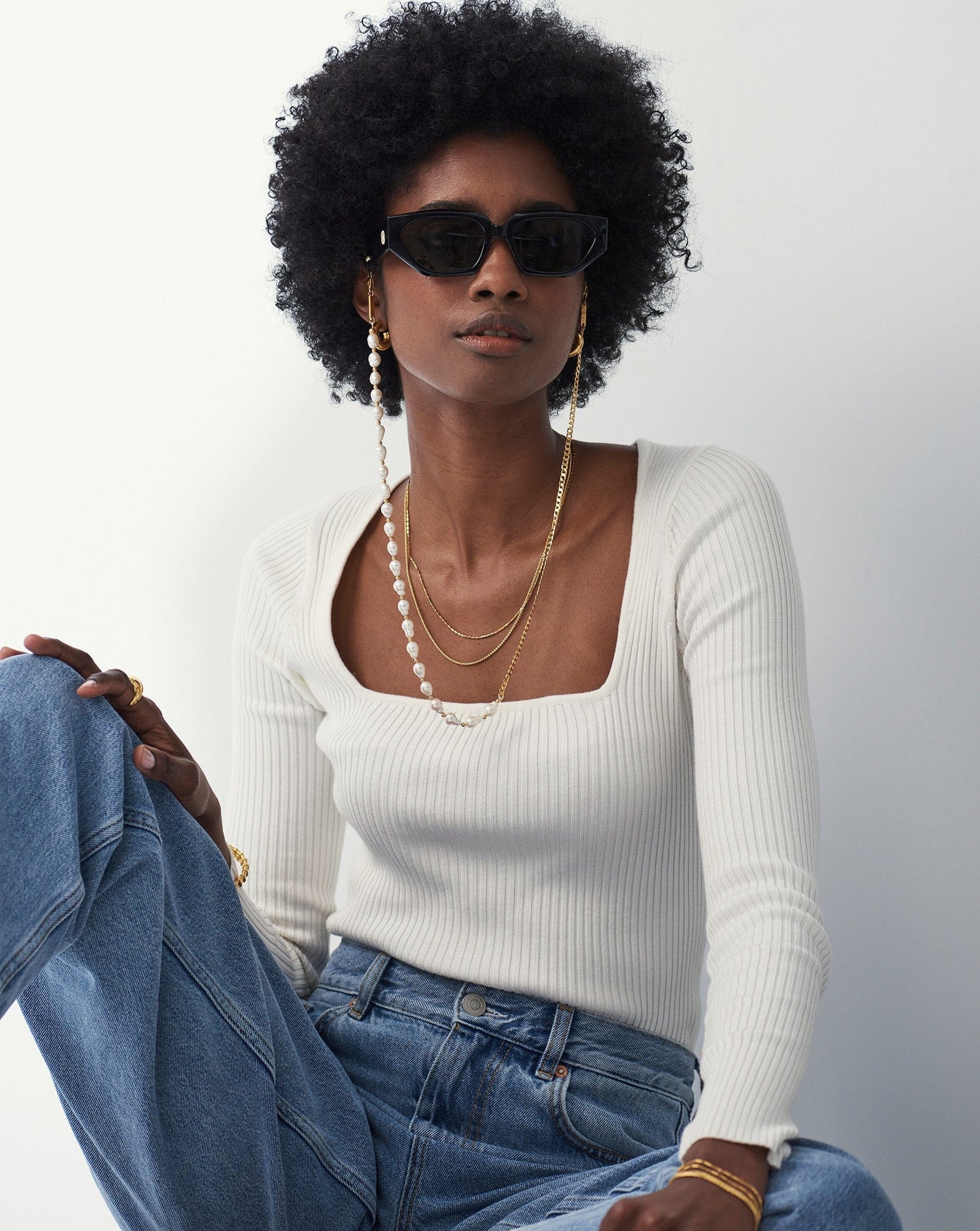 Pearl & Curb Eyewear Chain | 18ct Gold Plated/Pearl