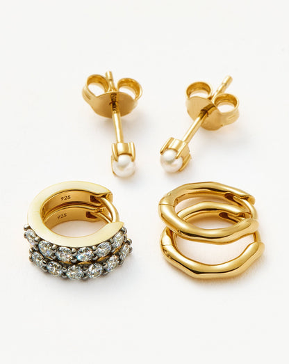 Pearl Mix & Match Charm Hoop Earring Set | 18ct Gold Vermeil/Pearl