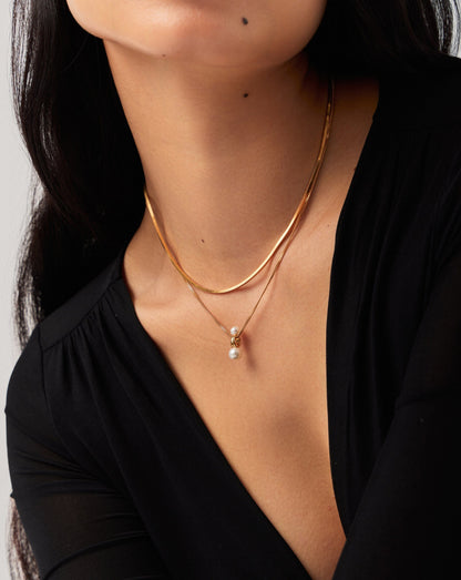 Pearl Ridge Pendant Chain Necklace | 18ct Gold Vermeil/Pearl