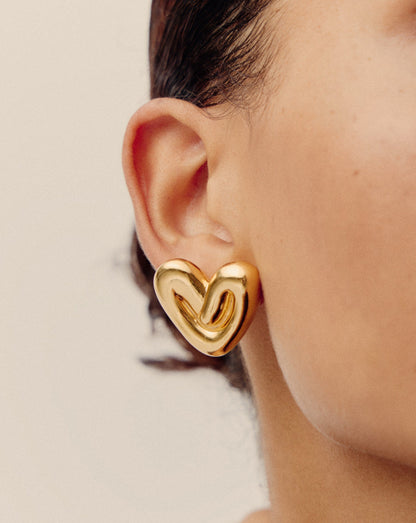 Puffy Heart Oversized Stud Earrings | 18ct Gold Plated