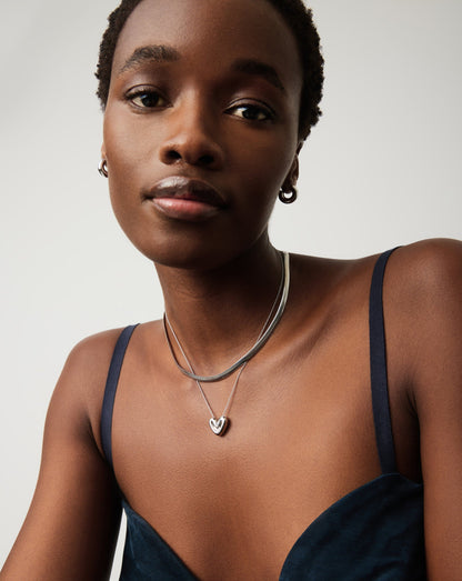 Puffy Heart Pendant Necklace | Silver Plated