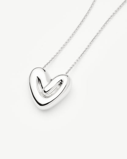 Puffy Heart Pendant Necklace | Silver Plated