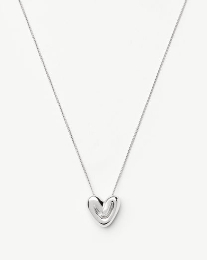 Puffy Heart Pendant Necklace | Silver Plated