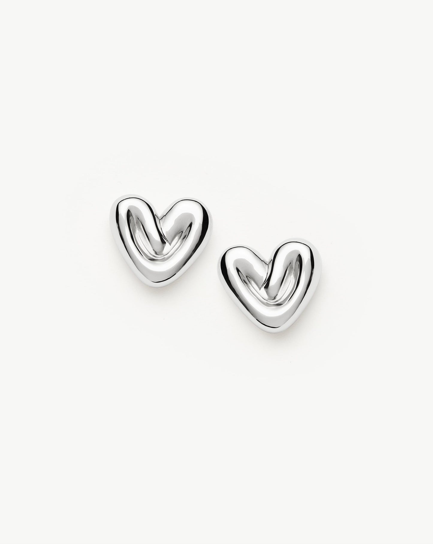 Puffy Heart Stud Earrings | Sterling Silver Plated