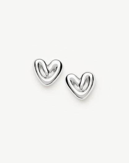 Puffy Heart Stud Earrings | Sterling Silver Plated