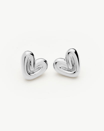 Puffy Heart Stud Earrings | Sterling Silver Plated