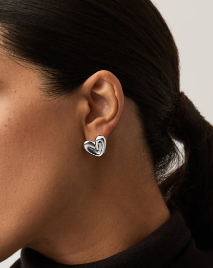 Puffy Heart Stud Earrings | Sterling Silver Plated