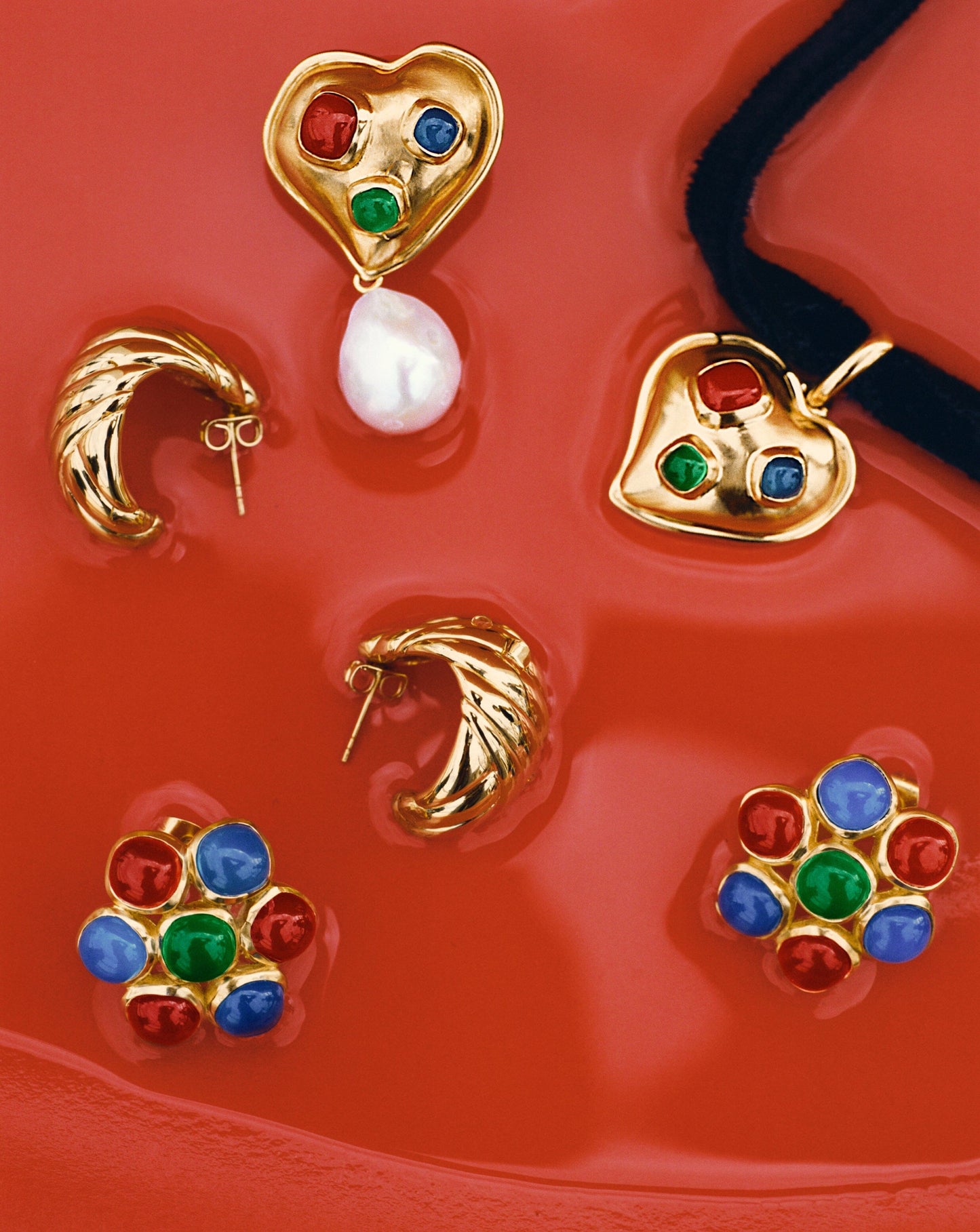 Rouje Frankie Heart Gemstone Velvet Necklace | 18ct Gold Plated