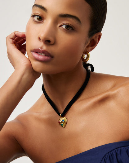 Rouje Frankie Heart Gemstone Velvet Necklace | 18ct Gold Plated