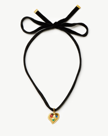 Rouje Frankie Heart Gemstone Velvet Necklace | 18ct Gold Plated