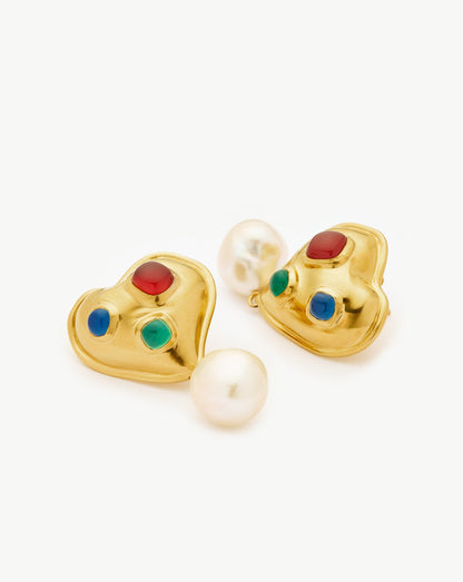 Rouje Marisa Heart Pearl Stud Earrings | 18ct Gold Plated