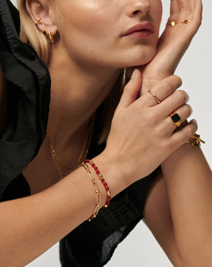 Savi Gemstone Beaded Bracelet | 18ct Gold Plated Vermeil/Red Chalcedony