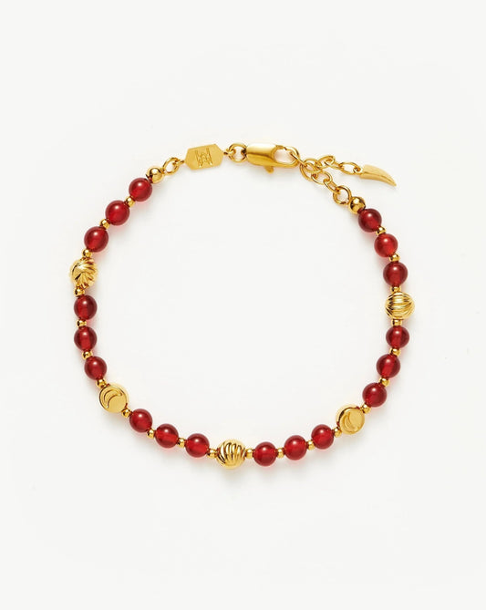 Savi Gemstone Beaded Bracelet | 18ct Gold Plated Vermeil/Red Chalcedony