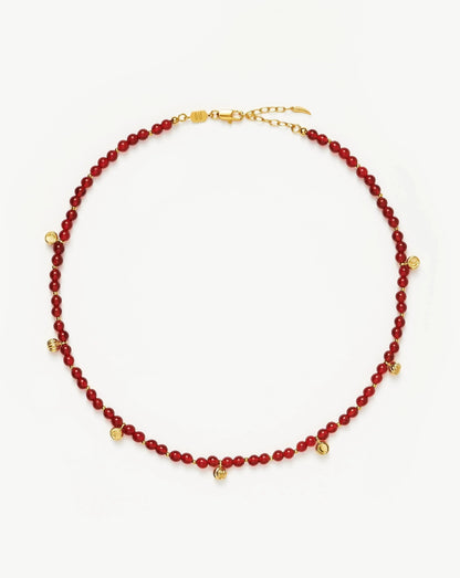 Savi Gemstone Beaded Necklace | 18ct Gold Plated Vermeil/Red Chalcedony