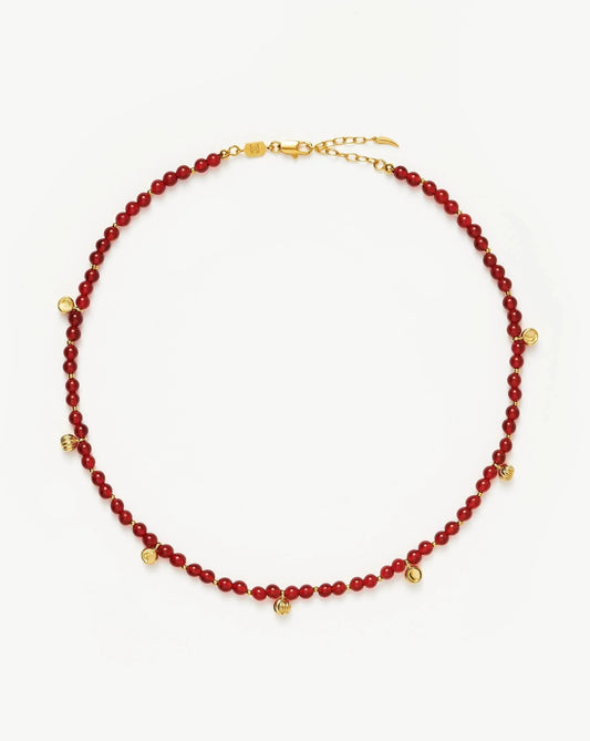 Savi Gemstone Beaded Necklace | 18ct Gold Plated Vermeil/Red Chalcedony