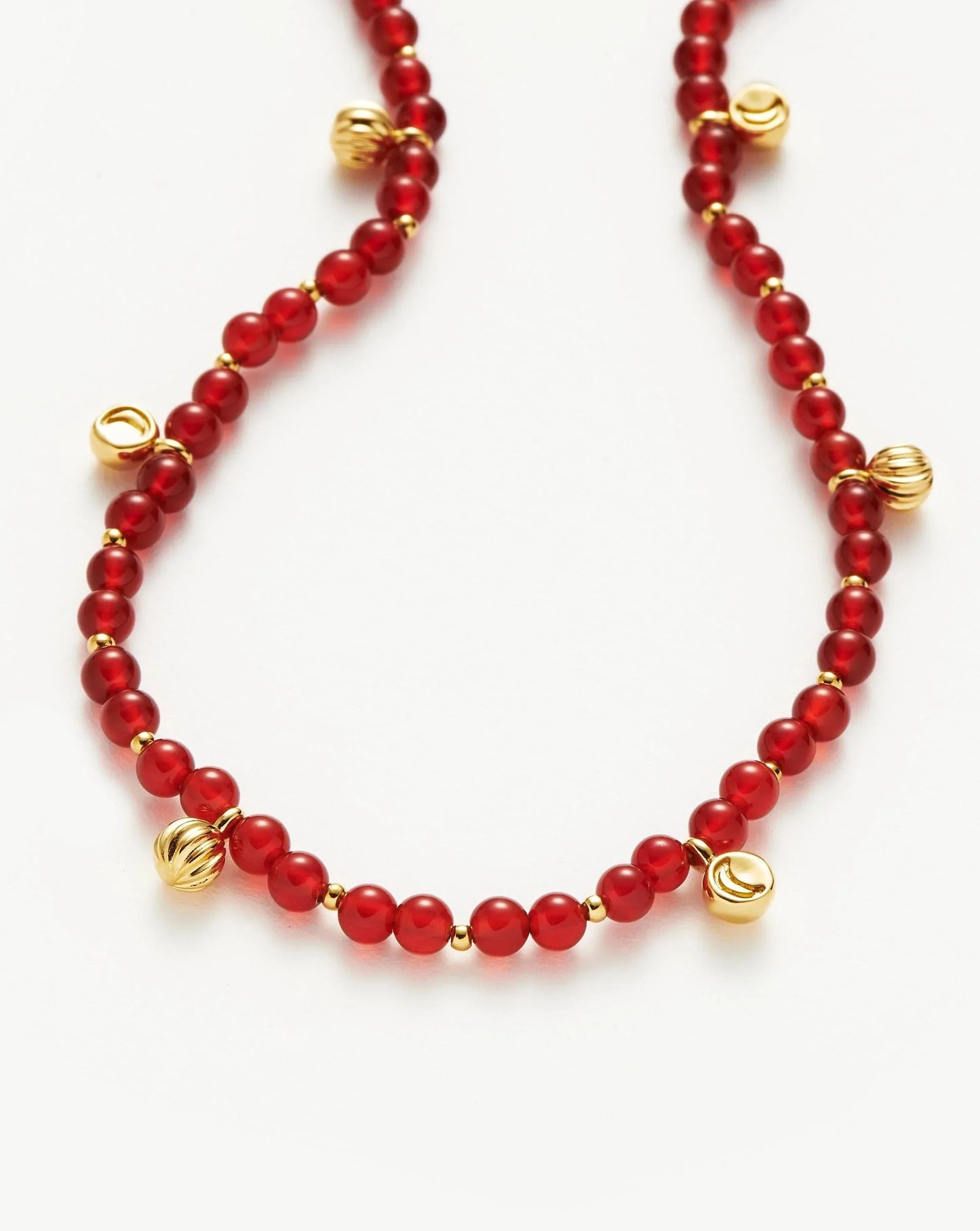 Savi Gemstone Beaded Necklace | 18ct Gold Plated Vermeil/Red Chalcedony