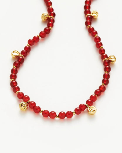 Savi Gemstone Beaded Necklace | 18ct Gold Plated Vermeil/Red Chalcedony